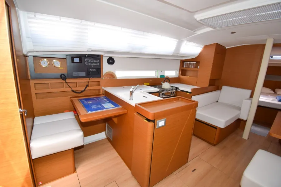 Galley of Sky Ela, a Jeanneau Sun Odyssey 410 sailboat at Marmaris, Turkey