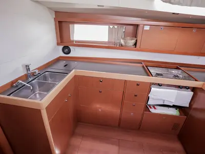 Galley of Nabucco: Forward Cabin #1 (Cabin Charter - 2 pax) Fully Crewed, ALL EXPENSES, a Beneteau Oceanis 48 sailboat at Gr…