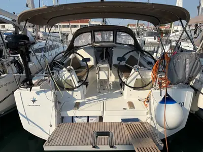 Cockpit of NOVARA, a Jeanneau Sun Odyssey 349 sailboat at Split, Croatia