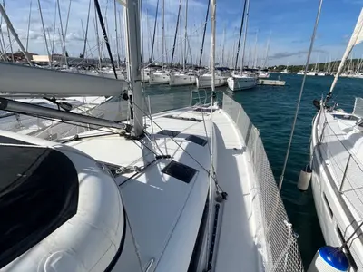 Deck of ATHINA, a Jeanneau Sun Odyssey 490 sailboat at Sukošan, Croatia