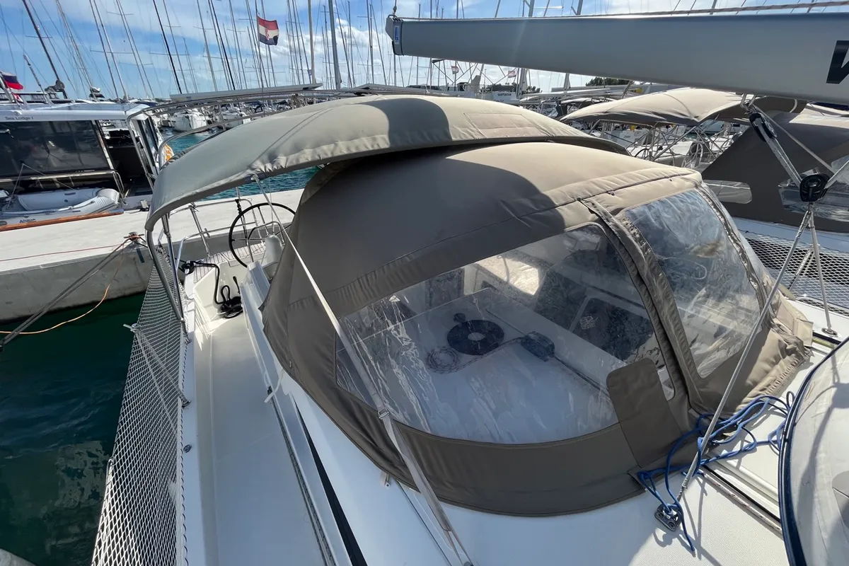 Deck of ATHINA, a Jeanneau Sun Odyssey 490 sailboat at Sukošan, Croatia