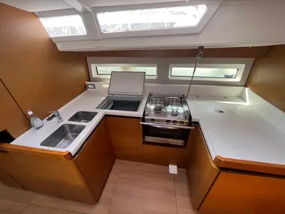 Galley of ATHINA, a Jeanneau Sun Odyssey 490 sailboat at Sukošan, Croatia