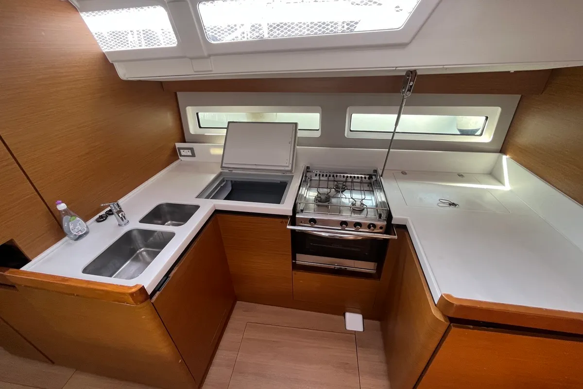 Galley of ATHINA, a Jeanneau Sun Odyssey 490 sailboat at Sukošan, Croatia
