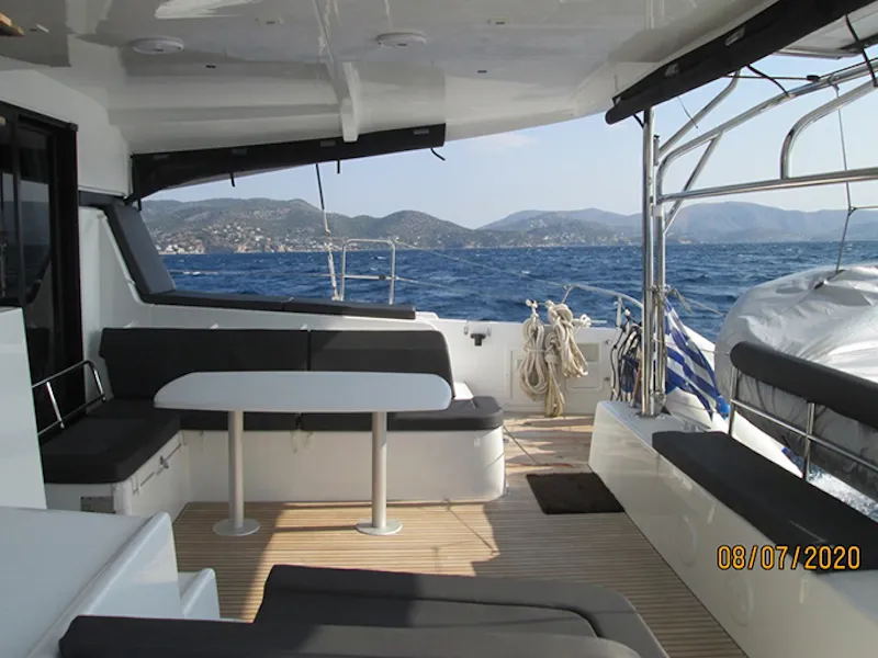 Deck of Aria, a Lagoon 42 catamaran at Athens, Greece