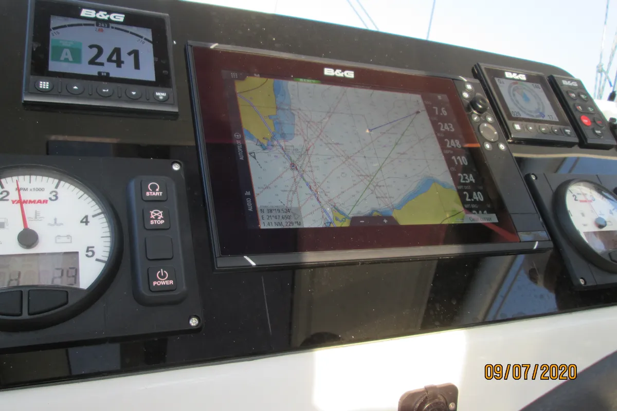 Cockpit of Aria, a Lagoon 42 catamaran at Athens, Greece