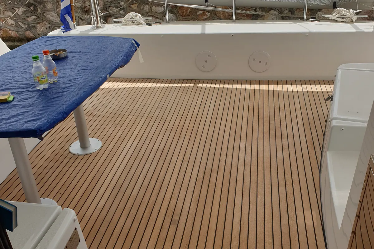 Deck of Aria, a Lagoon 42 catamaran at Athens, Greece