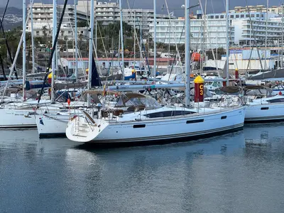 Exterior view of Trinity, a Jeanneau 53 sailboat at Palma de Mallorca, Spain