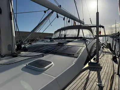 Deck of Trinity, a Jeanneau 53 sailboat at Palma de Mallorca, Spain