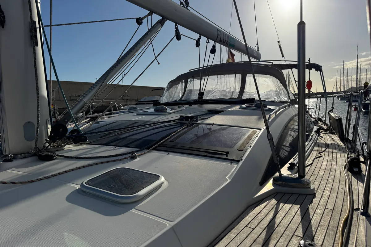 Deck of Trinity, a Jeanneau 53 sailboat at Palma de Mallorca, Spain