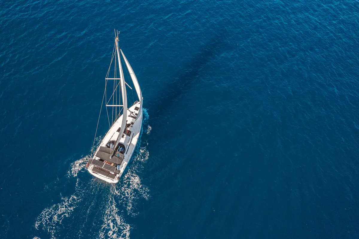 Exterior view of Memories, a Dufour 41 sailboat at Kos, Greece