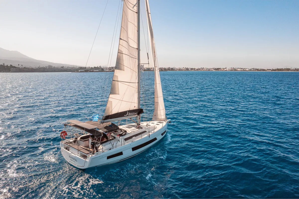Exterior view of Memories, a Dufour 41 sailboat at Kos, Greece