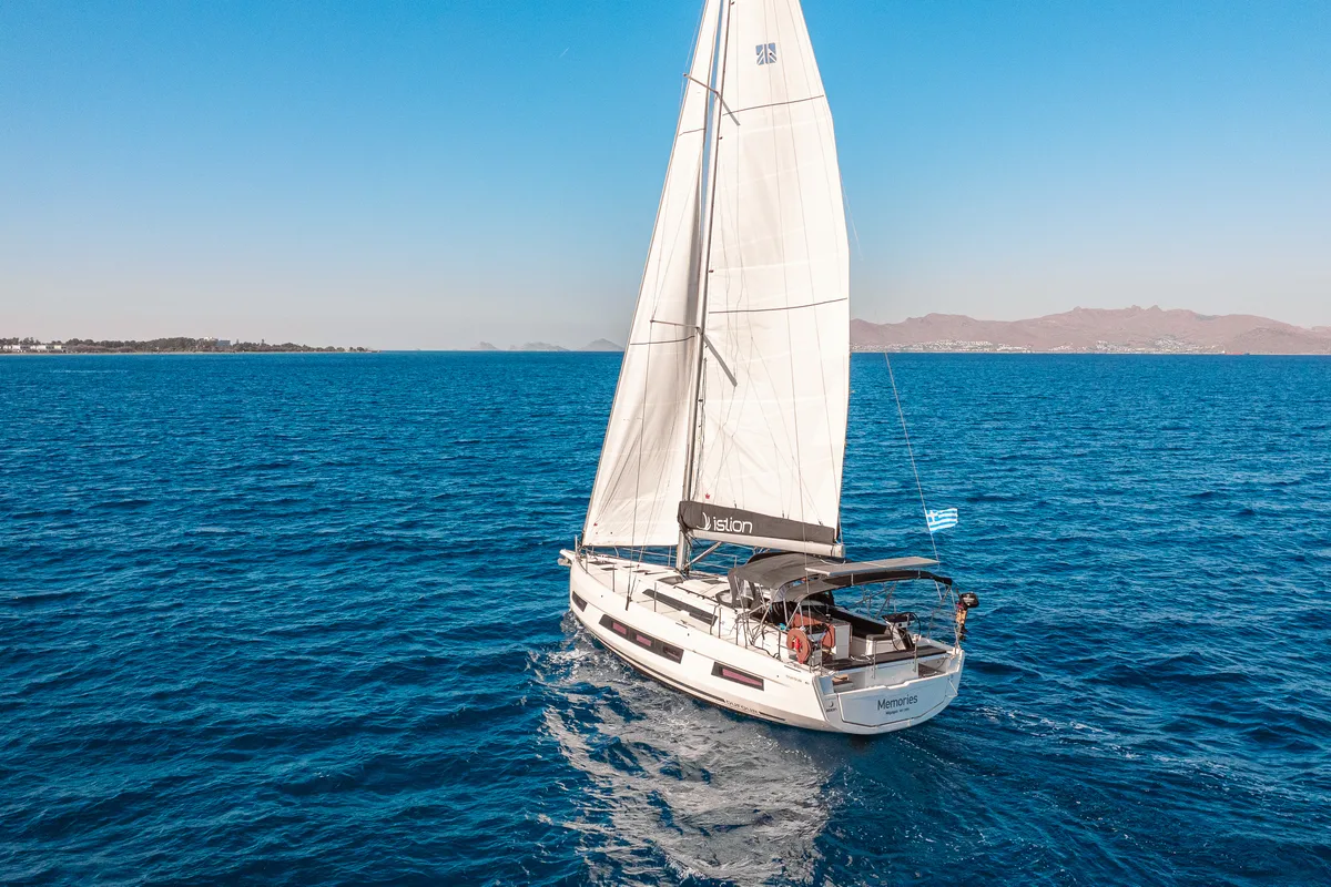Exterior view of Memories, a Dufour 41 sailboat at Kos, Greece