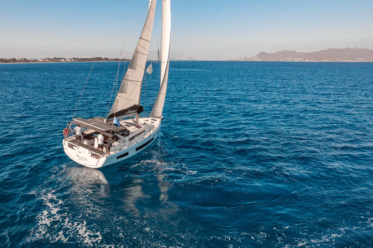 Exterior view of Memories, a Dufour 41 sailboat at Kos, Greece