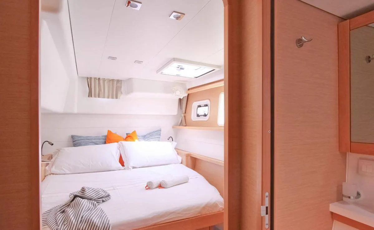 Cabin on NEMO45, a Lagoon 450 Fly catamaran at Naples, Italy