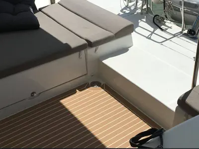 Deck of NEMO45, a Lagoon 450 Fly catamaran at Naples, Italy