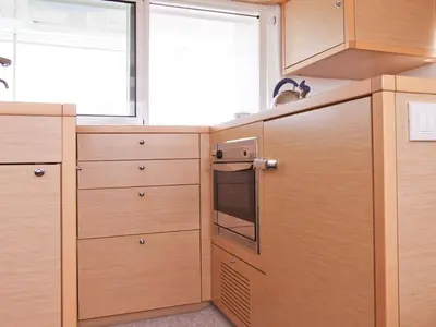 Galley of NEMO45, a Lagoon 450 Fly catamaran at Naples, Italy