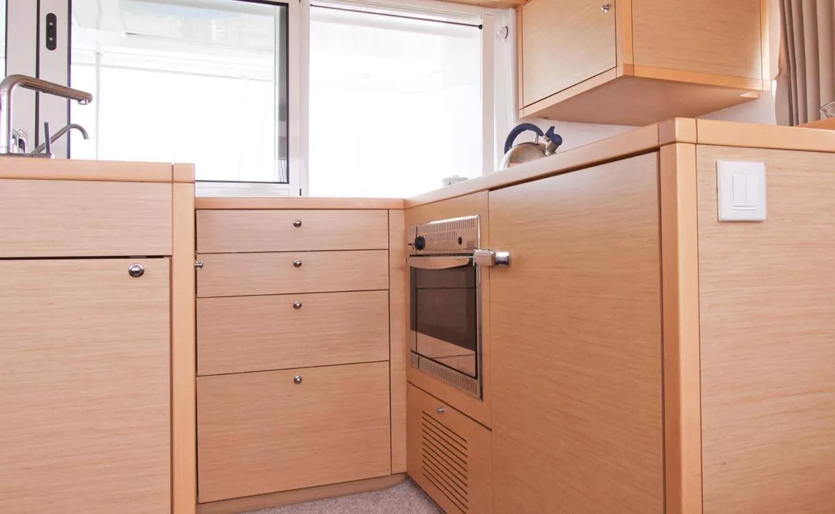 Galley of NEMO45, a Lagoon 450 Fly catamaran at Naples, Italy