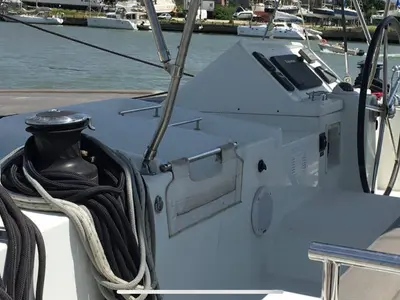 Cockpit of NEMO45, a Lagoon 450 Fly catamaran at Naples, Italy