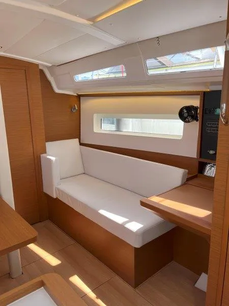 Salon of Ethra, a Jeanneau Sun Odyssey 380 sailboat at Lavreotiki, Greece