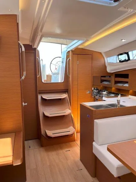 Galley of Ethra, a Jeanneau Sun Odyssey 380 sailboat at Lavreotiki, Greece