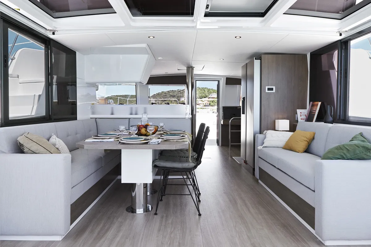 Salon of Lou Creusois, a Bali 4.4 catamaran at Cogolin, France