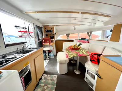 Galley of Poe Nina, a Lagoon 380 S2 catamaran at Papeete, France