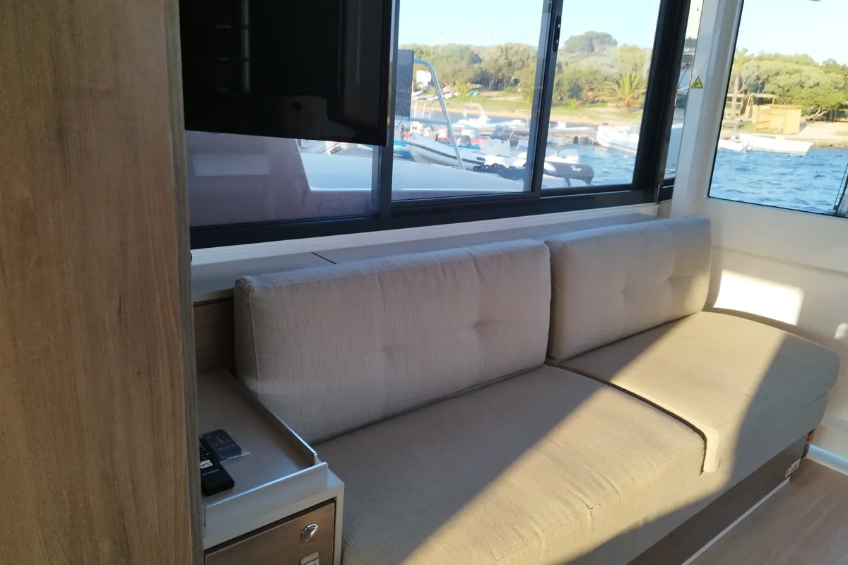 Salon of Stenella, a Bali 4.4 catamaran at Olbia, Italy