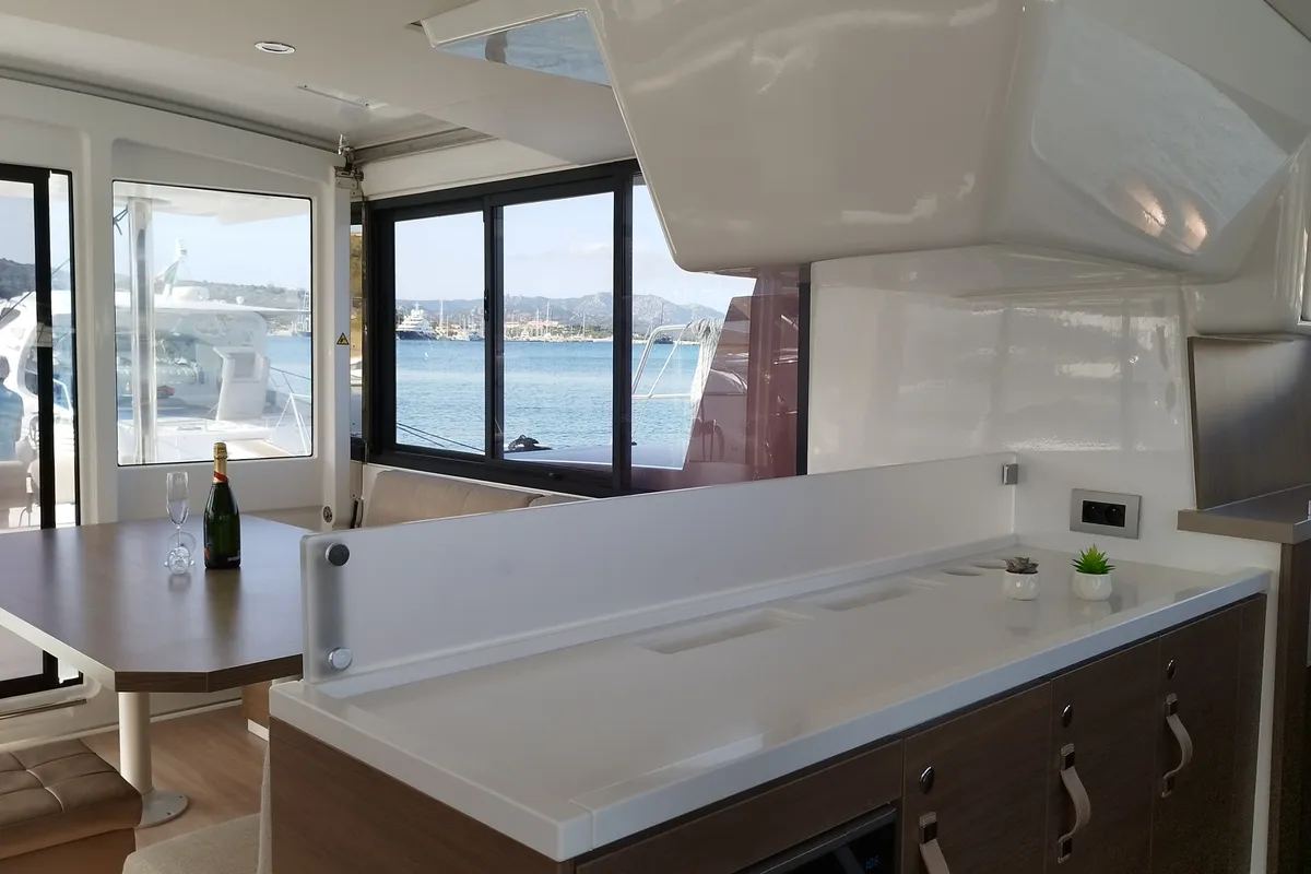 Galley of Stenella, a Bali 4.4 catamaran at Olbia, Italy