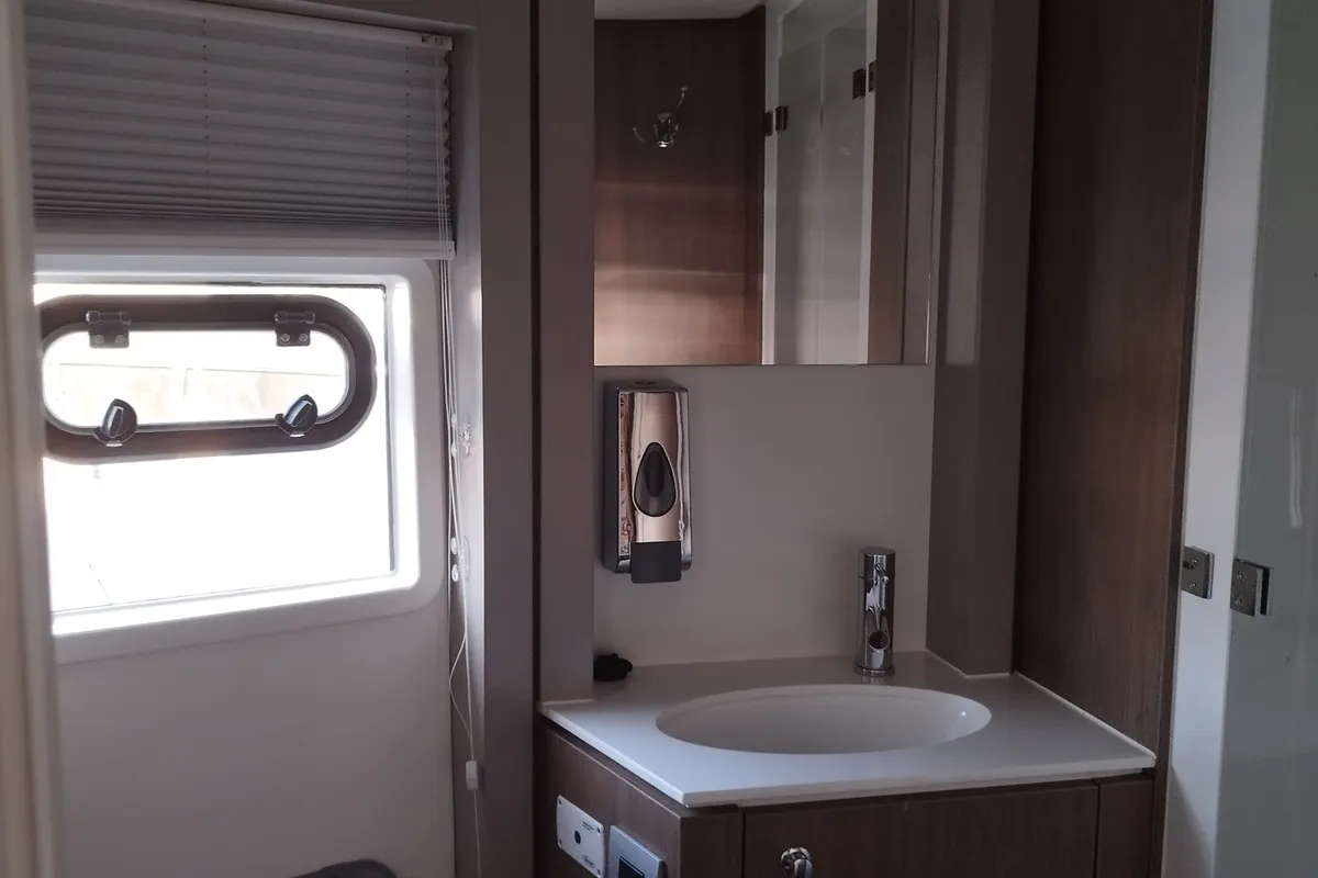 Head on Stenella, a Bali 4.4 catamaran at Olbia, Italy