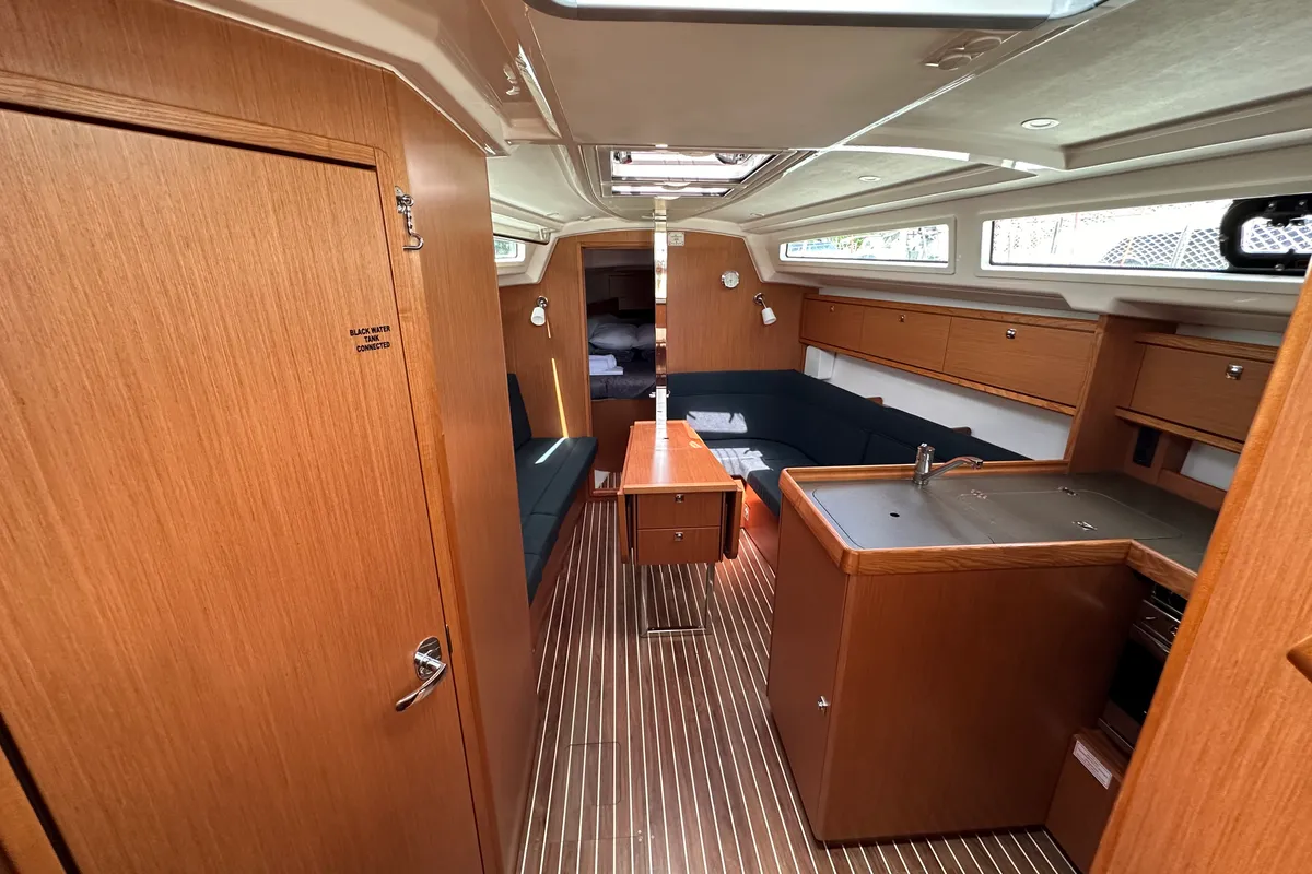 Salon of Celestia, a Bavaria Cruiser 34 sailboat at Athens, Greece