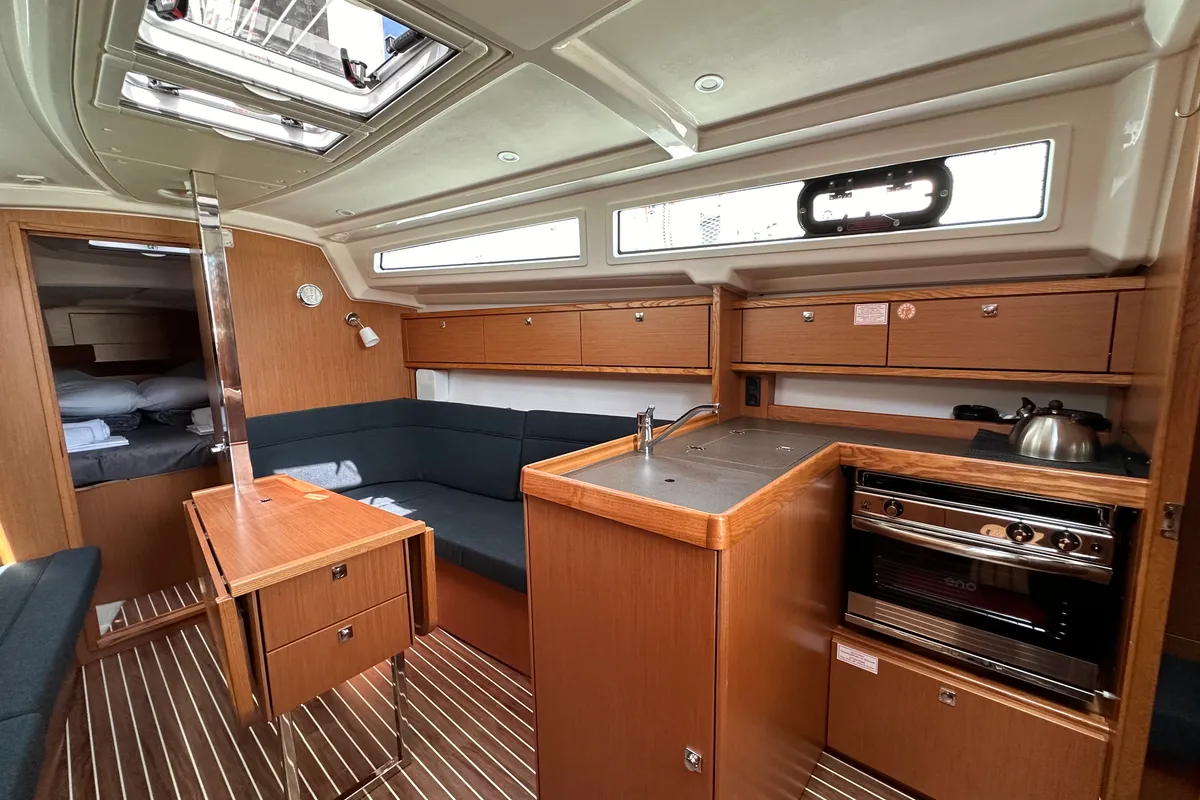 Galley of Celestia, a Bavaria Cruiser 34 sailboat at Athens, Greece