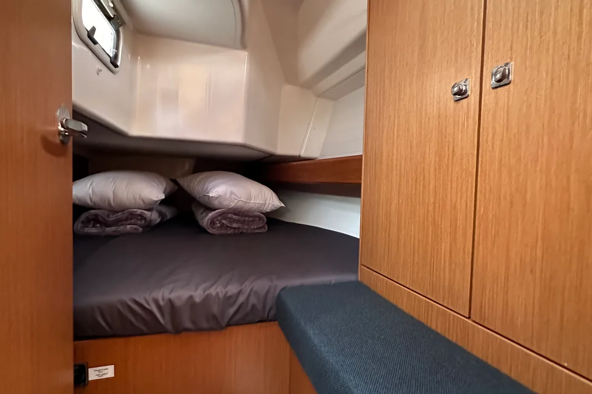 Cabin on Celestia, a Bavaria Cruiser 34 sailboat at Athens, Greece