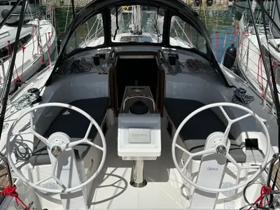 Cockpit of Celestia, a Bavaria Cruiser 34 sailboat at Athens, Greece