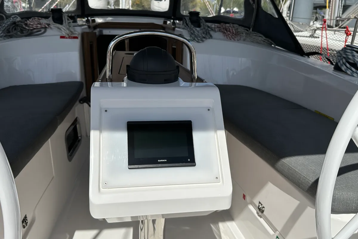 Cockpit of Celestia, a Bavaria Cruiser 34 sailboat at Athens, Greece