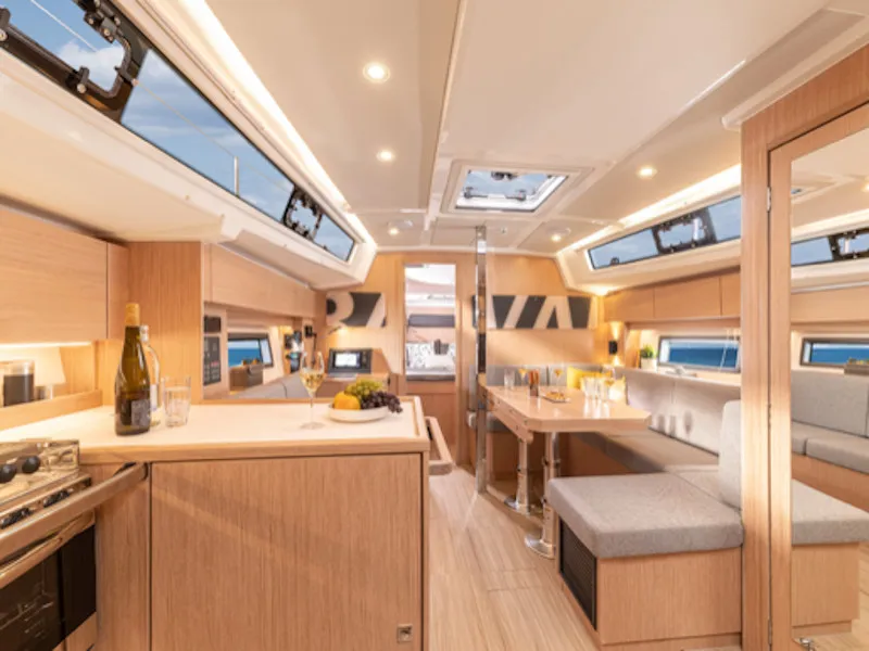 Salon of DEA, a Bavaria 38 sailboat at La Spezia, Italy