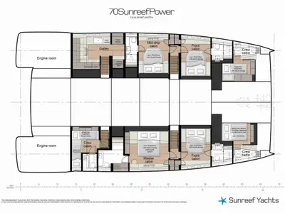 Floor plan of Alien, a Sunseeker Predator 82 motorboat at Primošten, Croatia