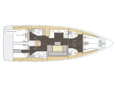 Floor plan of SMARAGDA, a Bavaria C46 sailboat at Athens, Greece