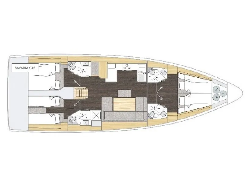 Floor plan of SMARAGDA, a Bavaria C46 sailboat at Athens, Greece
