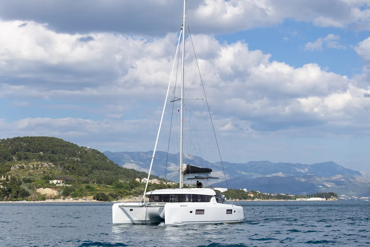 Exterior view of Aventus, a Lagoon 42 catamaran at Split, Croatia