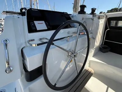 Cockpit of Aventus, a Lagoon 42 catamaran at Split, Croatia