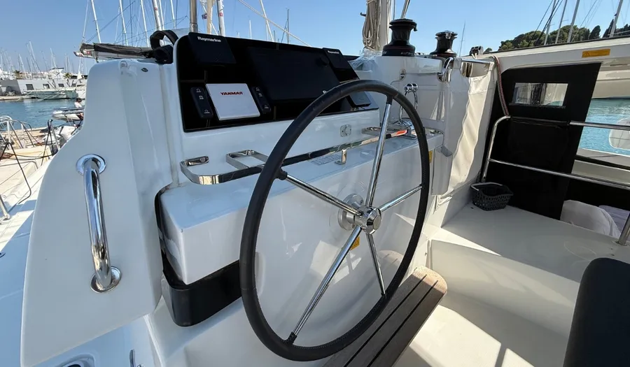 Cockpit of Aventus, a Lagoon 42 catamaran at Split, Croatia