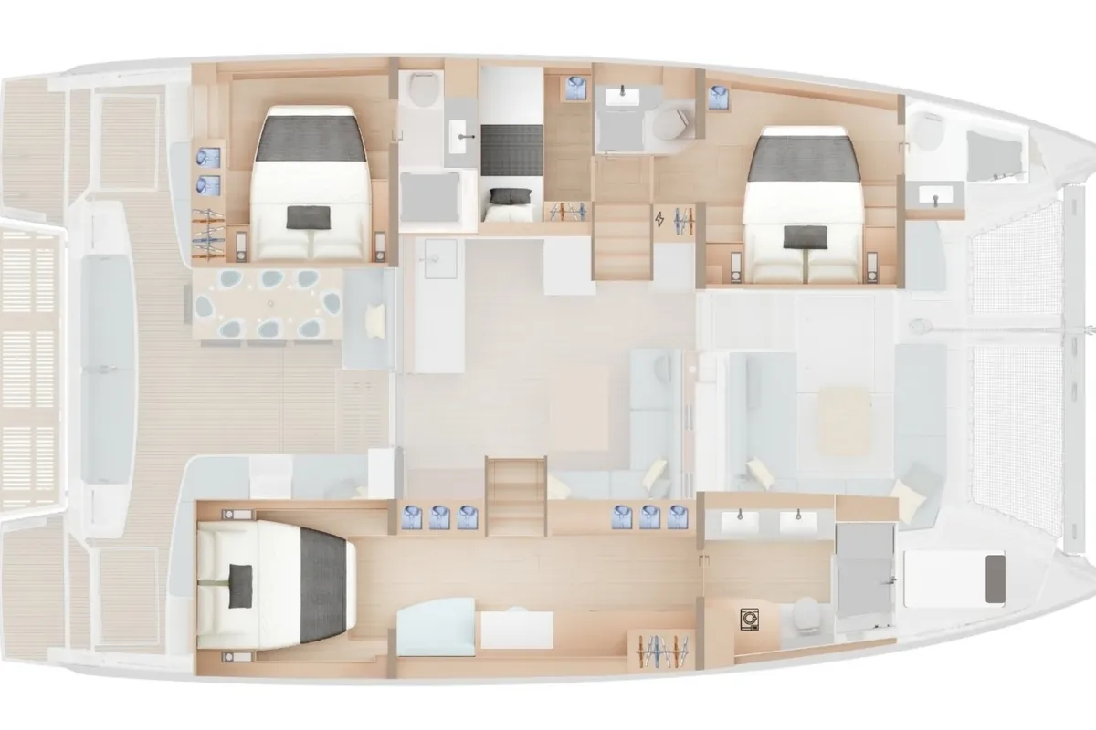 Floor plan of Paloma, a Lagoon 47 catamaran at Rogoznica, Croatia