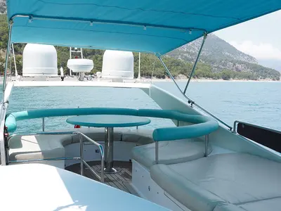 Deck of ADELYA, a Gulet Leomar 59 motor yacht at Konyaaltı, Turkey