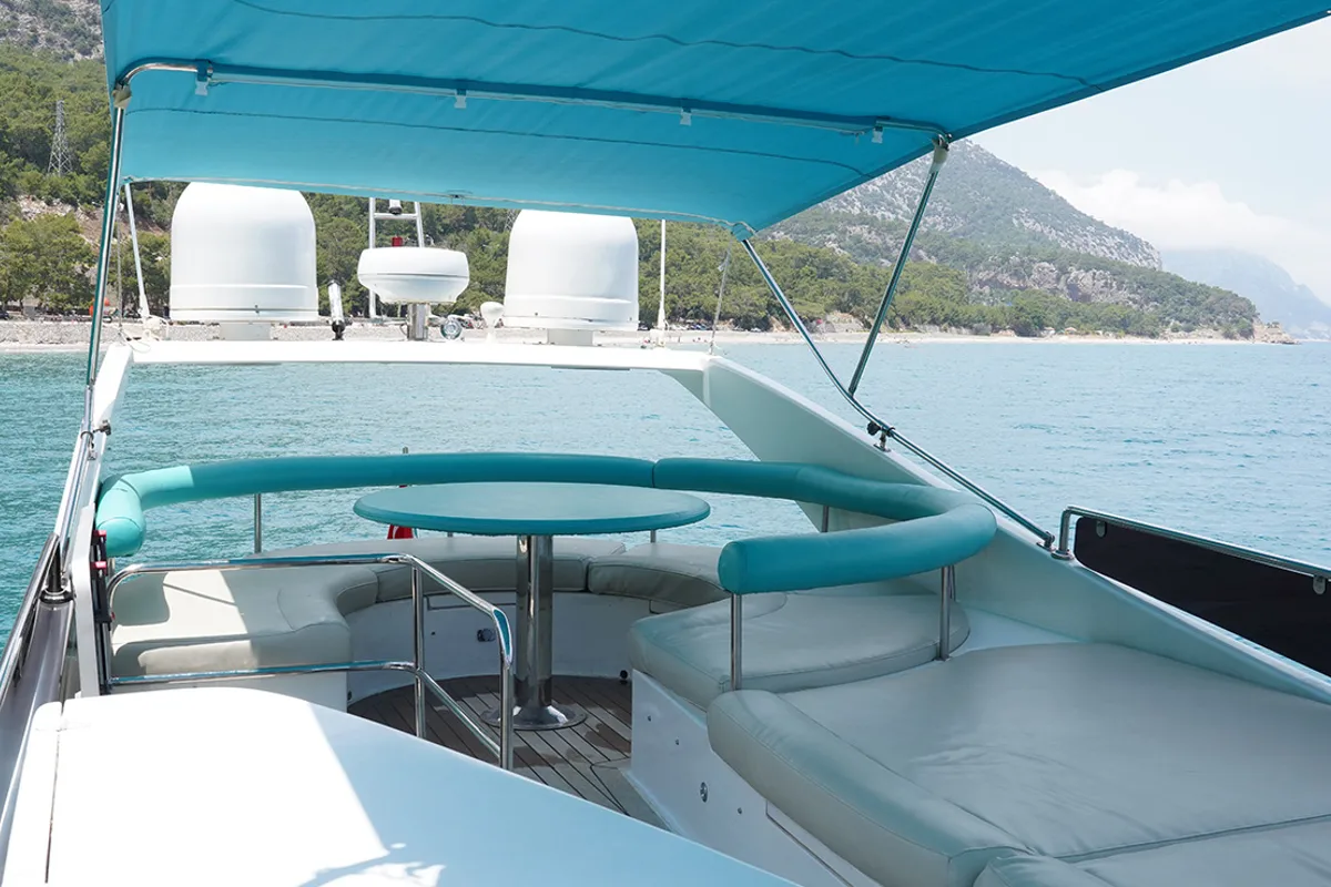 Deck of ADELYA, a Gulet Leomar 59 motor yacht at Konyaaltı, Turkey