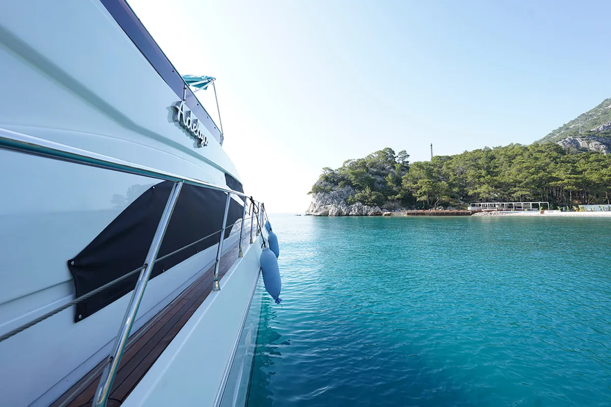 Exterior view of ADELYA, a Gulet Leomar 59 motor yacht at Konyaaltı, Turkey