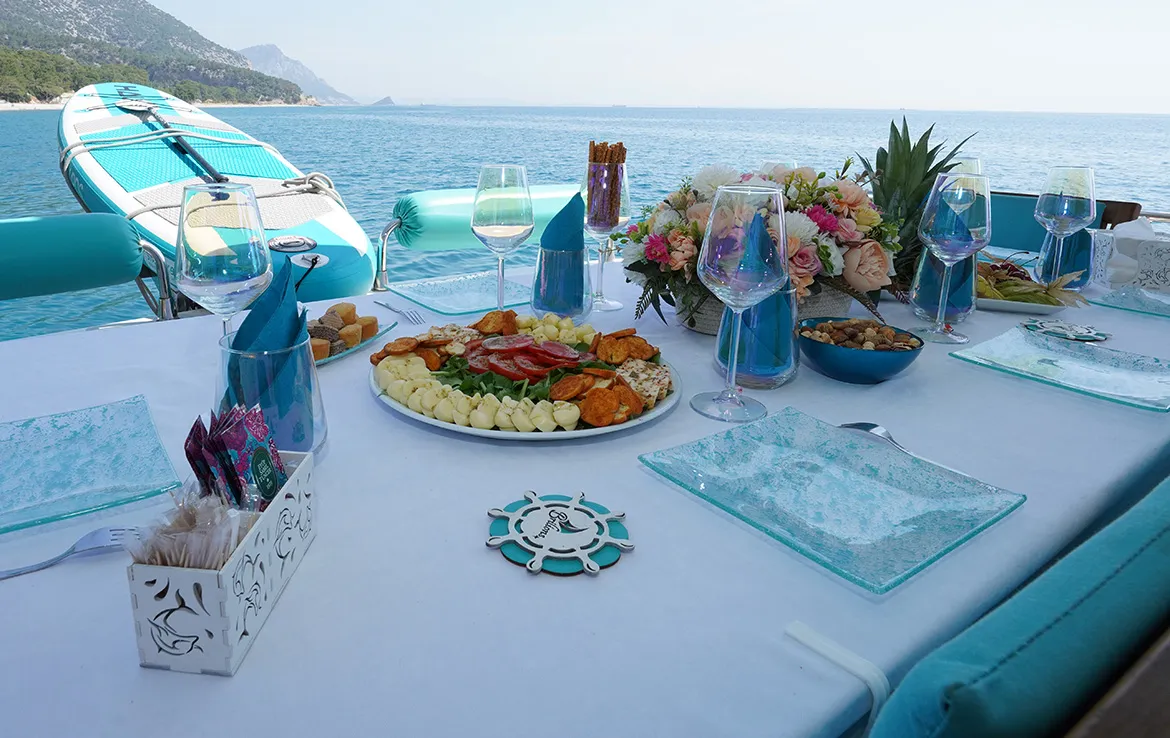 Deck of ADELYA, a Gulet Leomar 59 motor yacht at Konyaaltı, Turkey