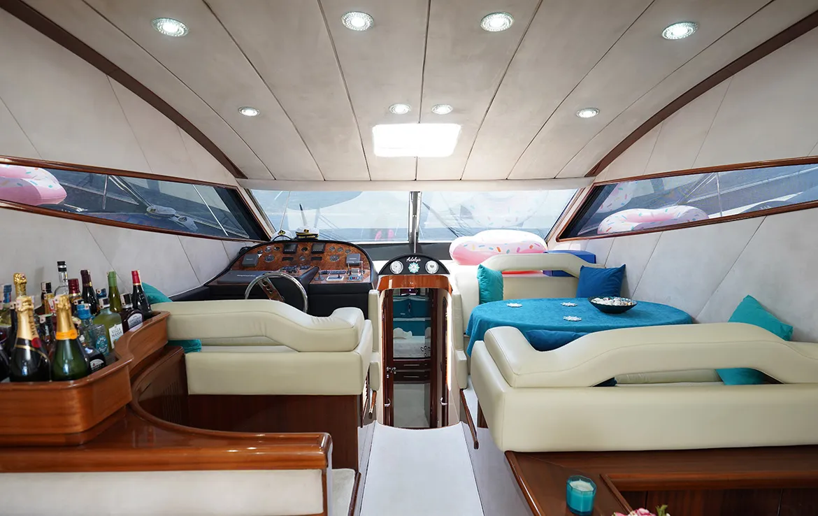 Salon of ADELYA, a Gulet Leomar 59 motor yacht at Konyaaltı, Turkey