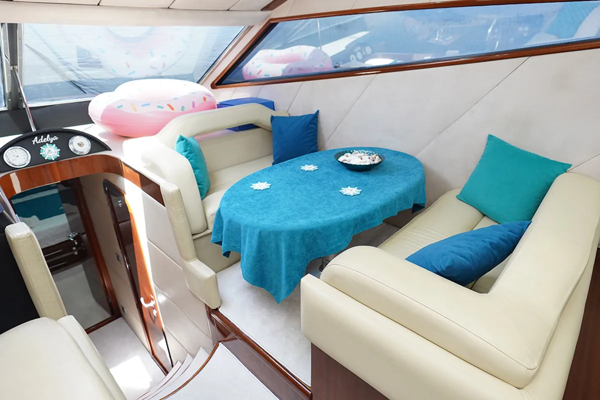 Salon of ADELYA, a Gulet Leomar 59 motor yacht at Konyaaltı, Turkey