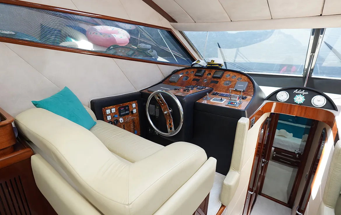 Cockpit of ADELYA, a Gulet Leomar 59 motor yacht at Konyaaltı, Turkey