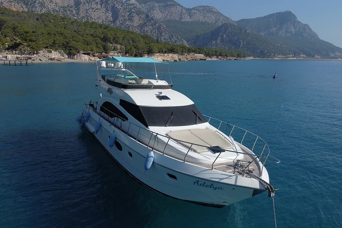Exterior view of ADELYA, a Gulet Leomar 59 motor yacht at Konyaaltı, Turkey
